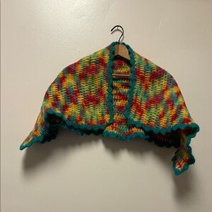 Vintage Colorful Crochet Shawl or Scarf